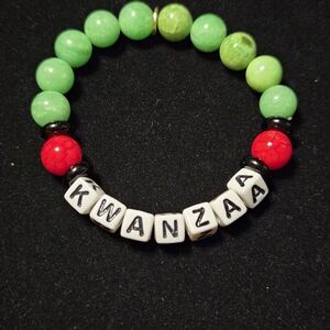 Green and Red Beaded Bracelet with Kwanzaa Letter Beads